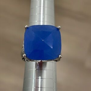 Blue Faceted Stone 925 Silver Statement Ring Size 8.75